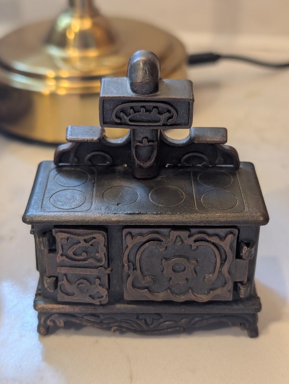 Vintage Miniature Cast Iron Stove Coin Bank Trinket Box Retro Kitchen Decor...